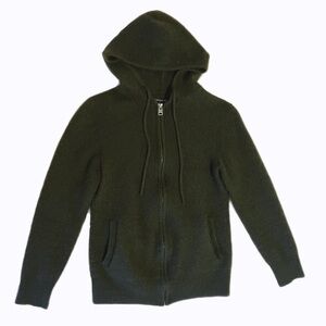 AllSaints Men’s 100% Cashmere Zip Hooded Cardigan Dark Olive Green Size Small
